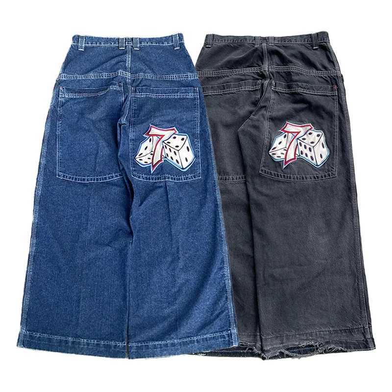 Harajuku Y2K bagged jeans mens retro embroidered high-quality jeans hip-hop gothic casual wide leg jeans T-shirt clothing X250415