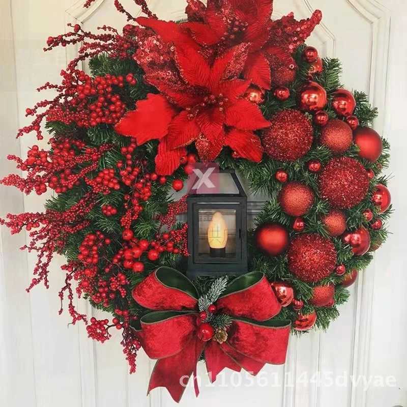 Christmas Holiday Decorations Jesus Oil Lamp Safflower Wreath Handcrafted American Style Door Hanging Plastic OrnamentM251115