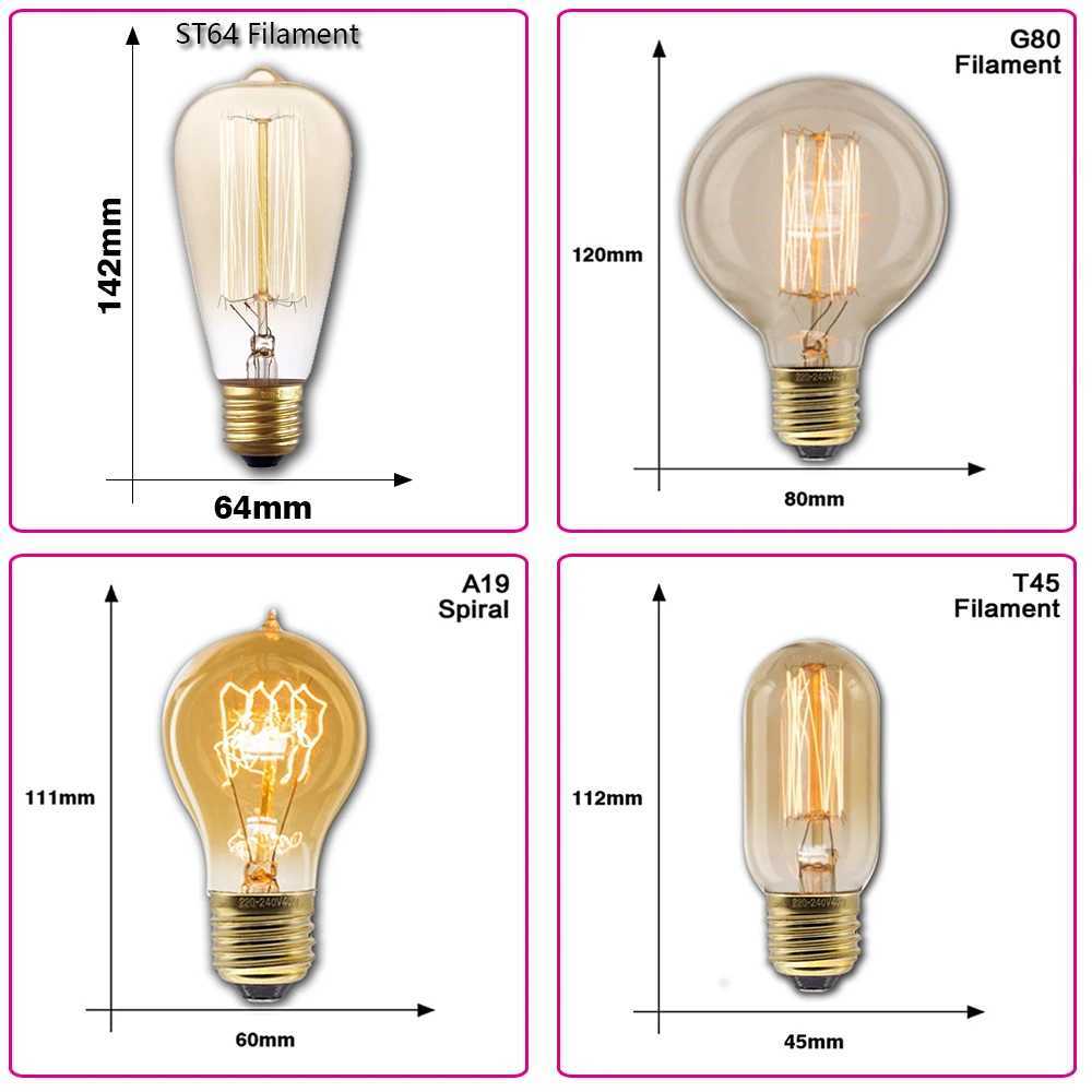 Retro Edison Bulb E27 220V 40W ST64 G80 T45 A19 Ampoule Vintage Edison Light Bulb Incandescent Lamp Filament Bulb Home Decor C251115