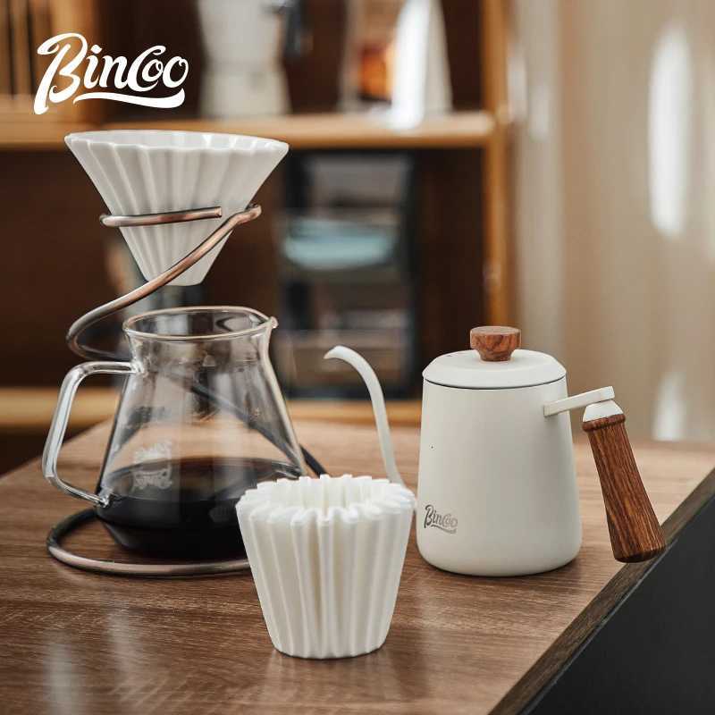 Bincoo 350ml 600ML Hand Brewed Coffee Pot 304 Stainless Steel Goose Neck Wooden Handle Brewing Kettle Home Kitchen Barista Tools Y251114