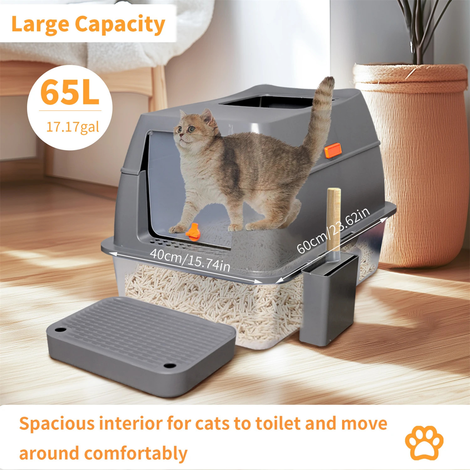 Enclosed Stainless Steel Cat Litter Box with Lid Extra Large for Big Cats Kitty Metal Litter Pan Tray High Wall Sides 250414