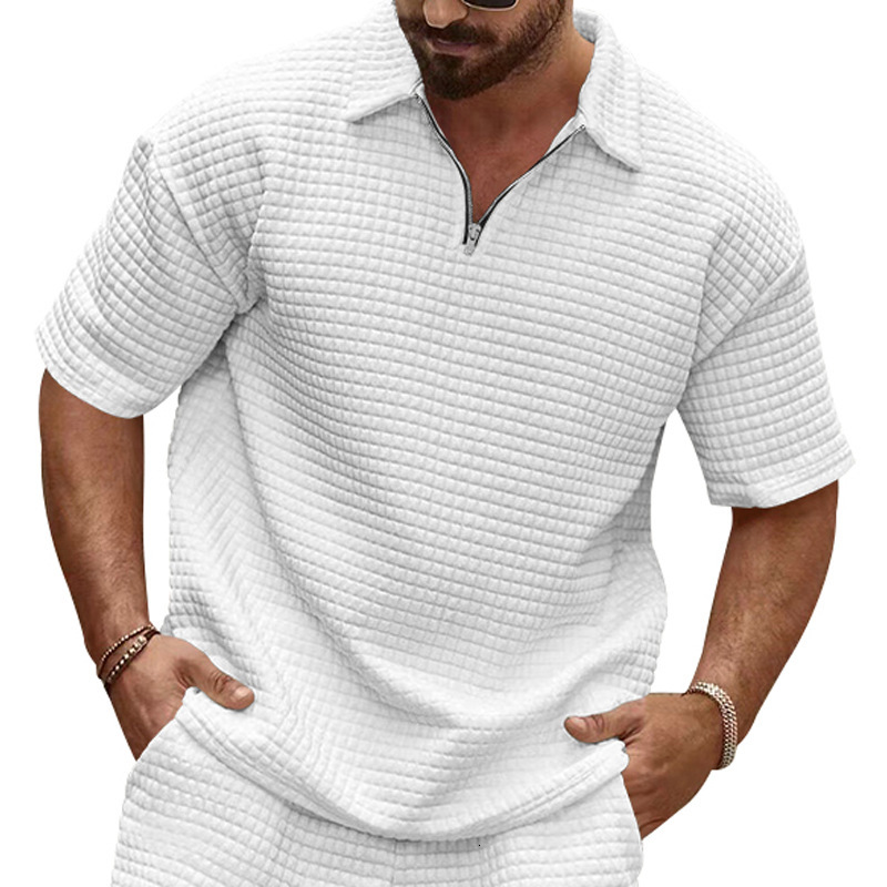 2025 Summer New Polo Shirt for Men's Casual and Comfortable Jacquard Small Square Solid Color Collar Sports Short Sleeve