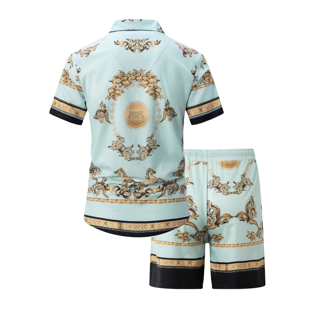 2025 Summer Mens Set Shirt Casual Loose Short Sleeve Shorts Beach Set