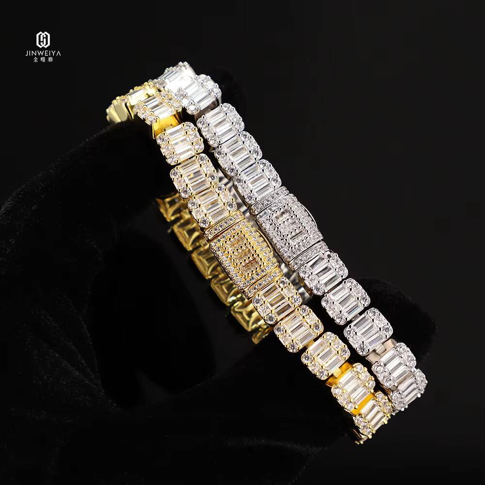 JWY Hip Hop Jewelry Luxury Bracelet14K Gold Plated Moissanite Zircon Tennis Chain Iced Out Men Bracelet
