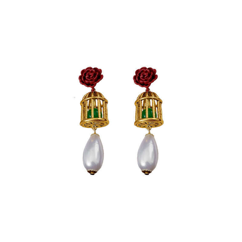 Vintage Sier Needle wer Birdcage Water Drop Pearl Light Palace Style High End Earrings