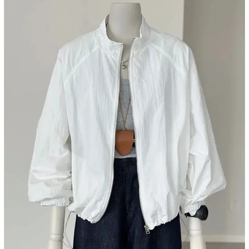 Korean Female Long Sleeved Sunscreen Jacket Spring Summer Women Leisure Sports Jacket Coat Solid Color Thin Style Ladies Outwear 250414