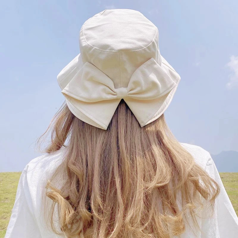 Womens fisherman hat bow bucket hat high-quality summer hat Sunbonnet hat outdoor UV barrier 250409