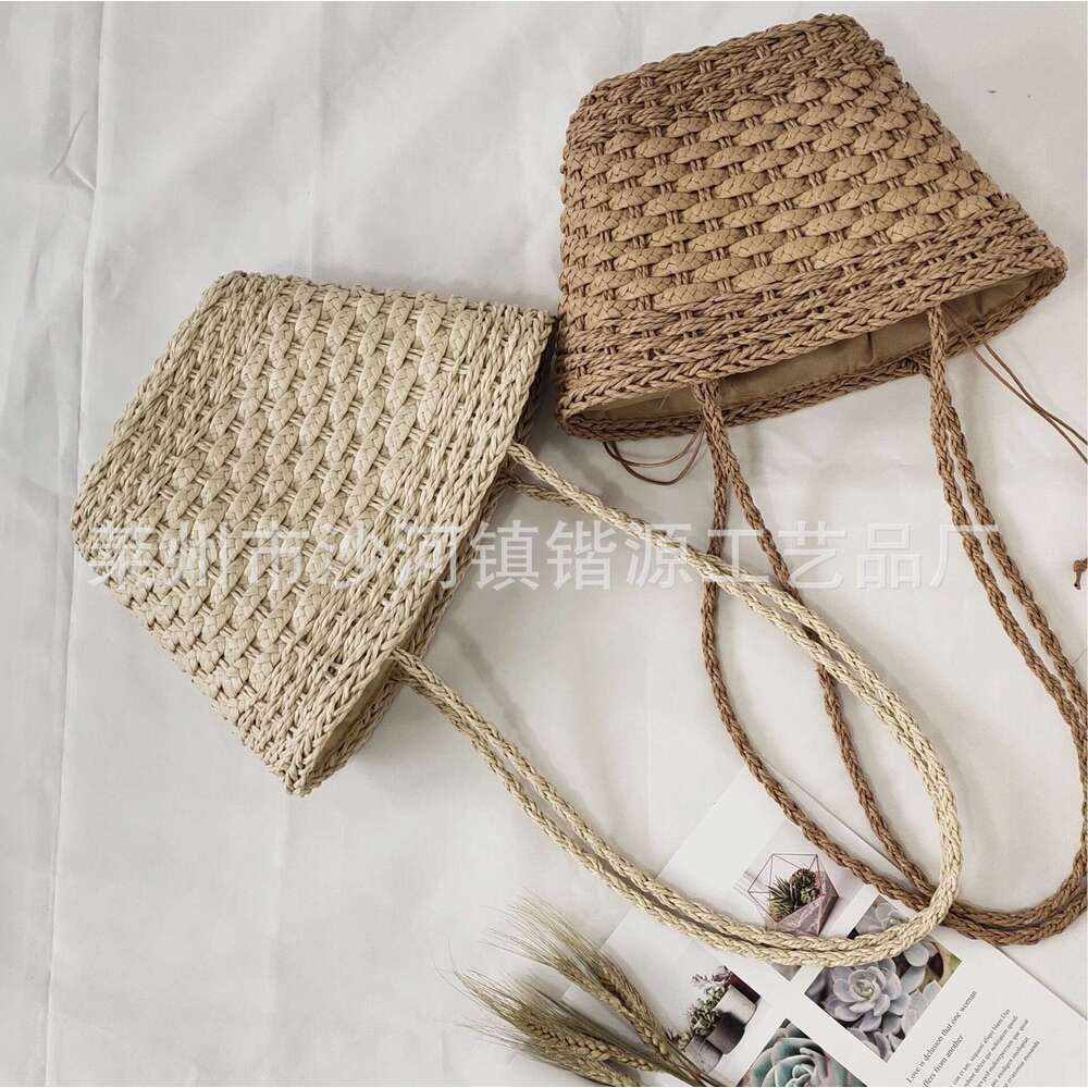 Handmade Beach Bag Grass Casual Woven Literary Shoulder Ins Spring And Summer New Tote Bucket Bag, Portable Women's Bag Kq2