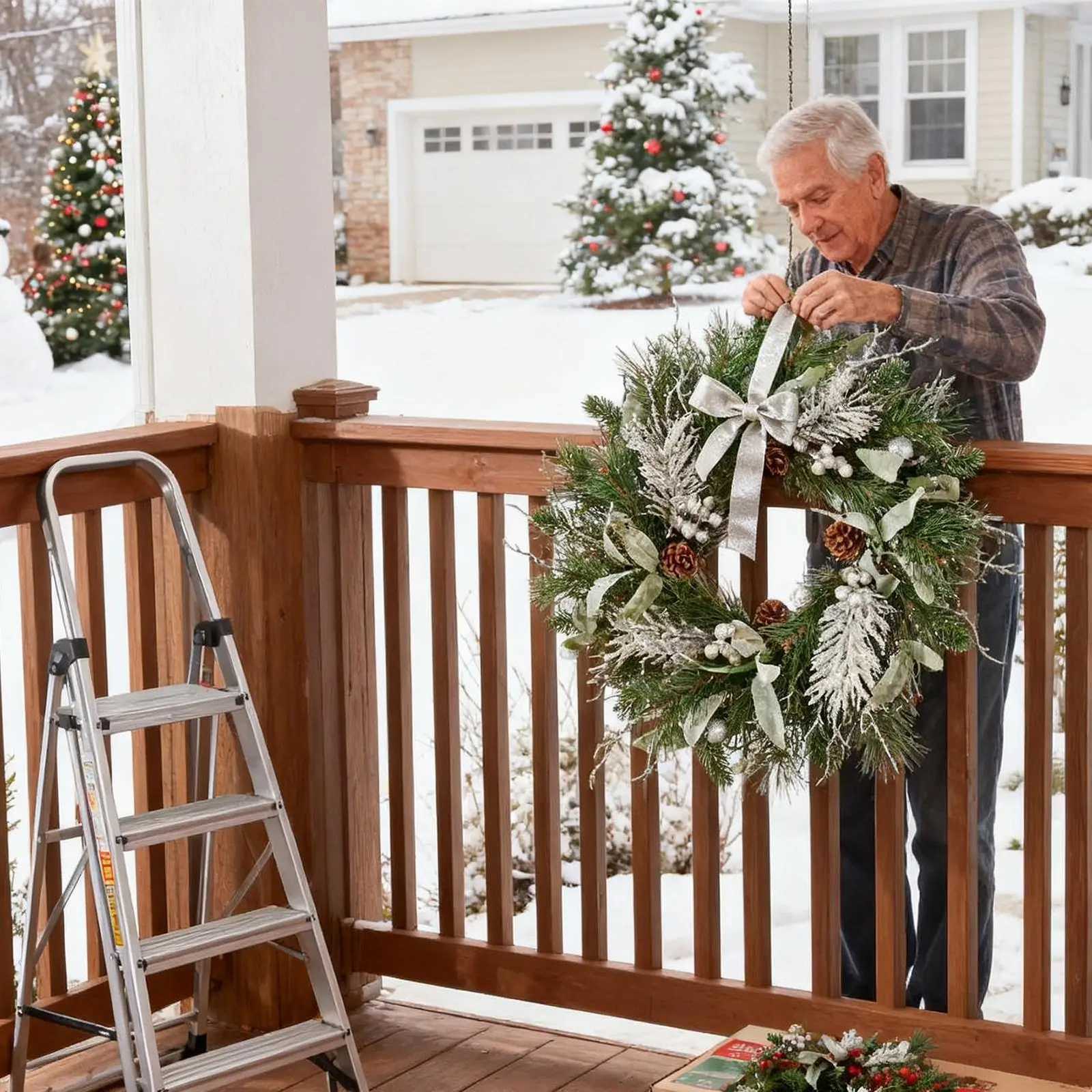 Winter Christmas Wreath Realistic Holiday Ornament Artificial Door Christmas Pine Wreath For Outdoor Window Mantel RestaurantM251115