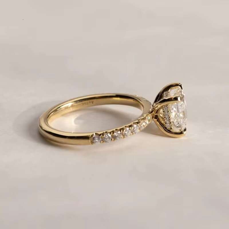 Custom 2CT 3CT Princess Cut Moissanite with Halo 18K Solid Gold Rings Wedding Engagement Women Jewelry