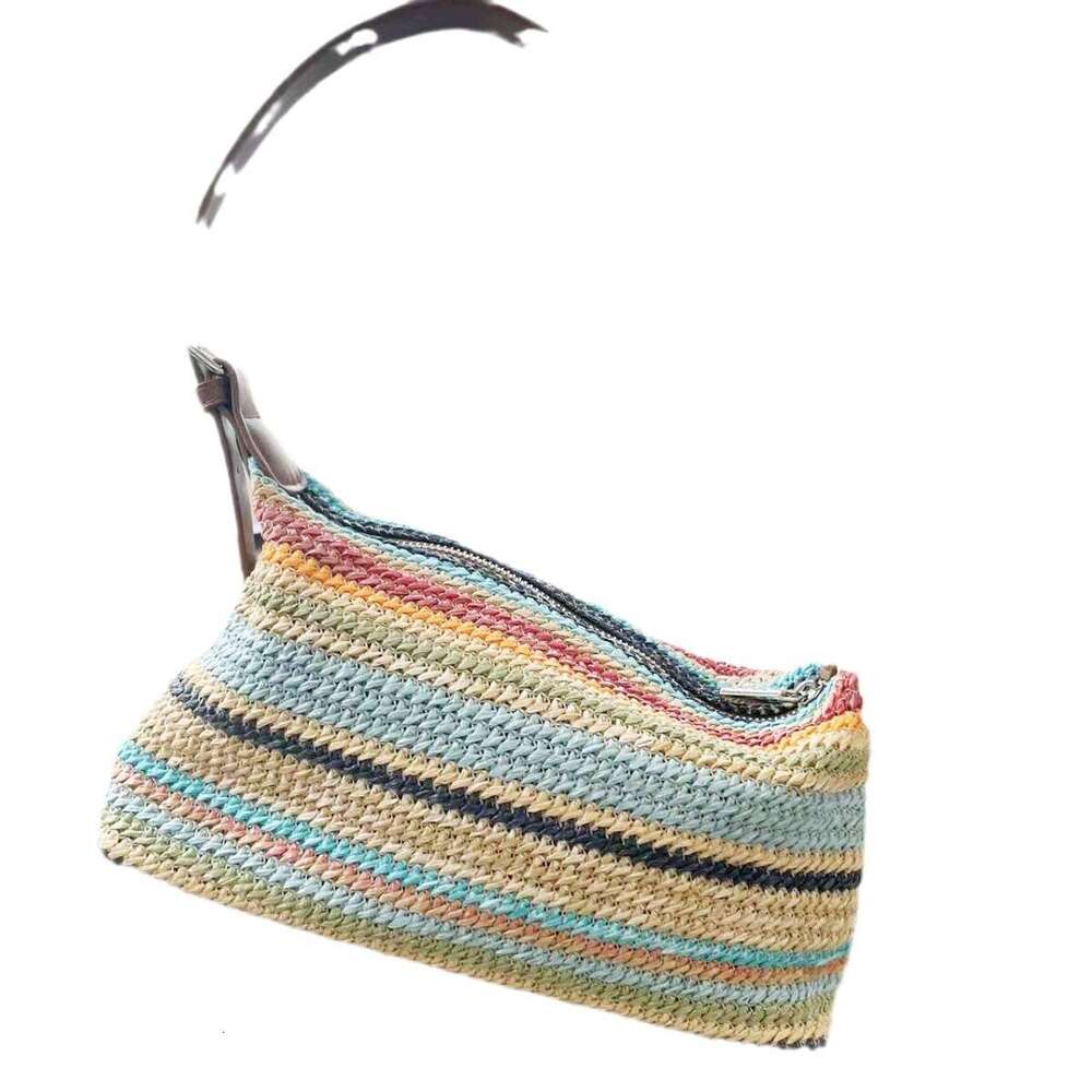Handmade Beach Bag Summer Leisure Large Capacity Rainbow Woven 2024 New Fashionable Commuting Tote Trend Simple Shoulder Bag Kq2