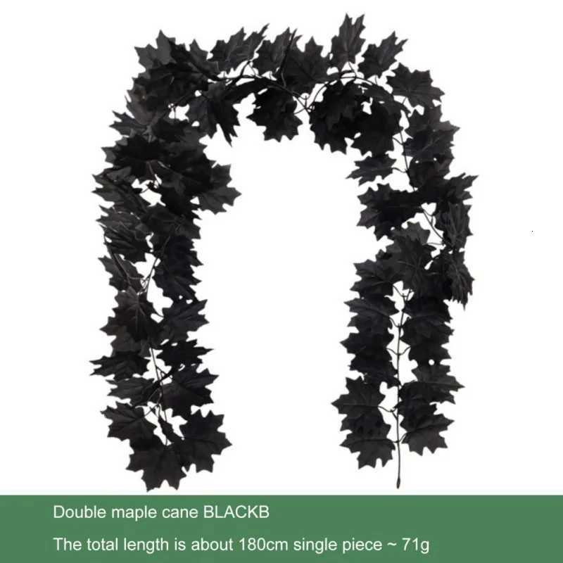 18M Hallow Artificial Black Rattan Maple Leaf Vine Halloween Wall Hanging Maple Leaf Vines Leaf Rose Indoor Garland Fake FlowerM251115
