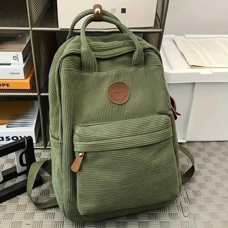 Casual Corduroy Backpack for Teens 14 Laptop Compartment High School College Bag with Zipper Pocket Backpacks for SchoolW251114