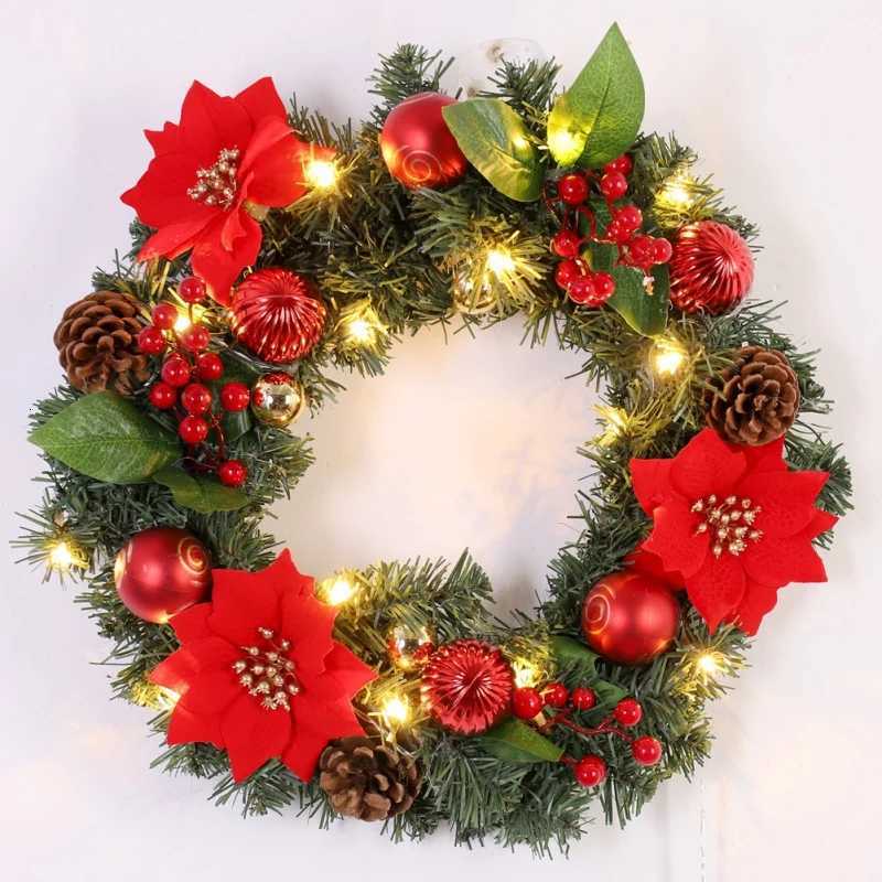 Christmas Wreath with LED Fairy Light Door Hanging Garland Pine for Home Decorations Xmas Party Supplies Happy New Year DecorM251115