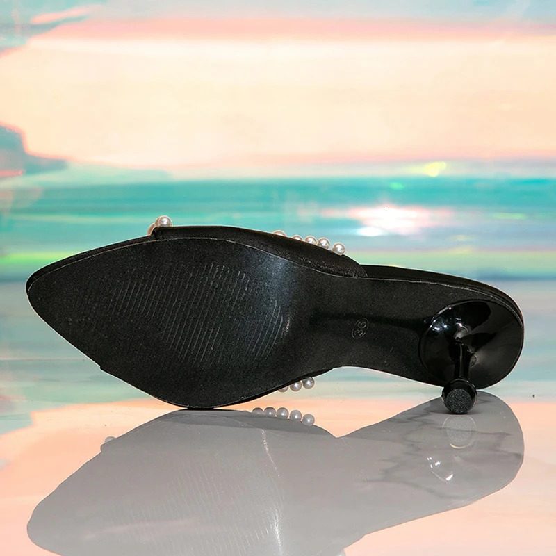 Liyke Summer Fashion Pearl er Sliding Shoes Sliding Womens Sexy Pointed Open Toe Thin High Heel Gladiator Sandals 250408