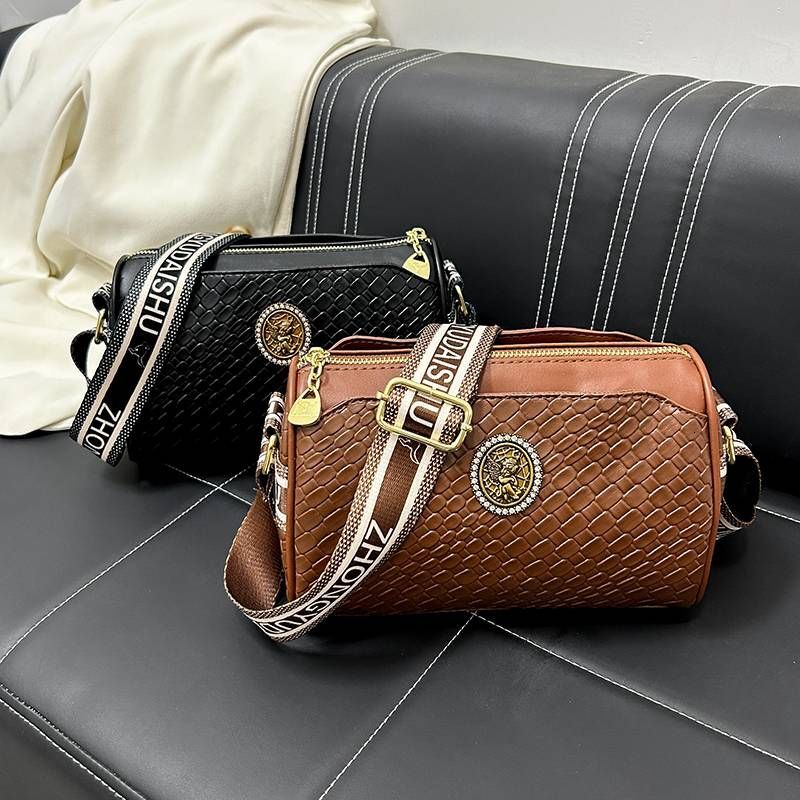 Leather Women's Shoulder Crossbody Pillow Barrel Woven Bag