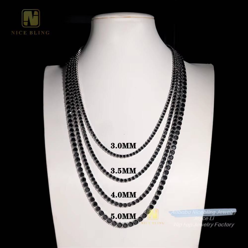 Pass Diamond Tester Black Gold Plated 925 Sterling Silver Moissanite Iced Out Necklace Black Color Moissanie Tennis Chain
