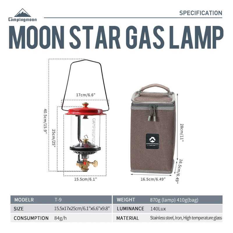 CAMPINGMOON-Portable Windproof Lantern with Bag Aluminum Alloy Butane Camping Gas Lamp T-9 T-9-S New Arrival M251115