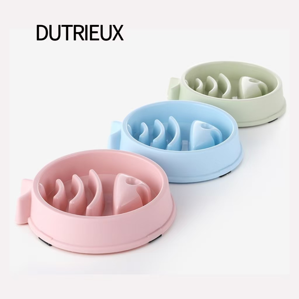 H1438 Affordable double pet bowl, one-piece plastic food bowl, non-slip design, suitable for both eating and drinking, perfect for cats and dogs.