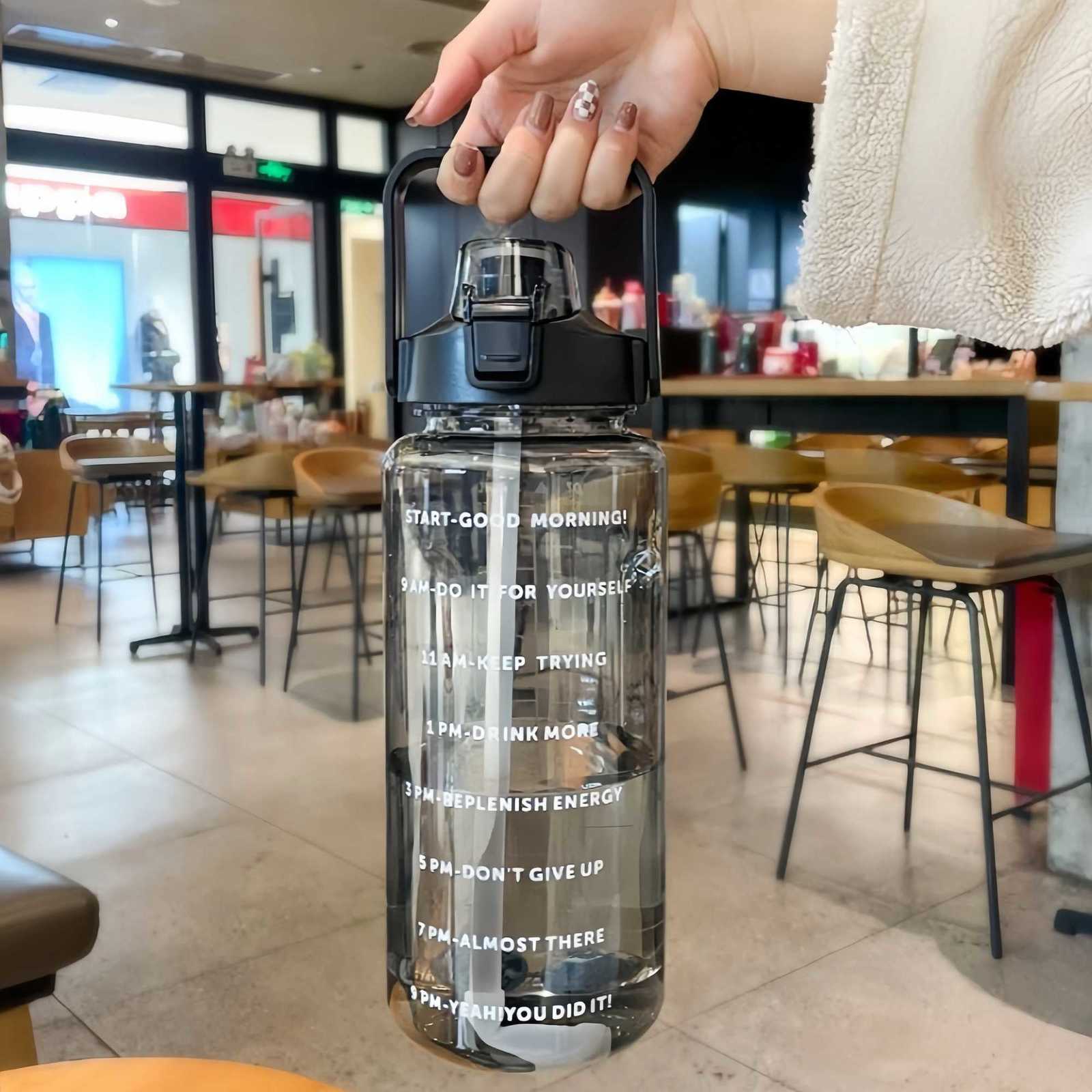 2000ml Large Capacity Sports Water Bottle with Handle Leakproof Plastic Fitness Adult Drinking Cups Outdoor Travel Hiking Gym JuW251114