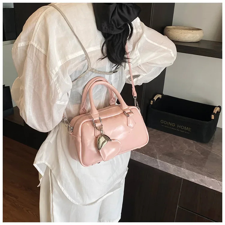PU leather womens handbag casual cross body bag pillow Boston bowling handbag spring summer candy color 250410