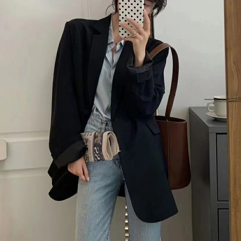 Seoulish autumn pink womens jacket single chest jacket fashionable retro oversized elegant office top pocket 250415