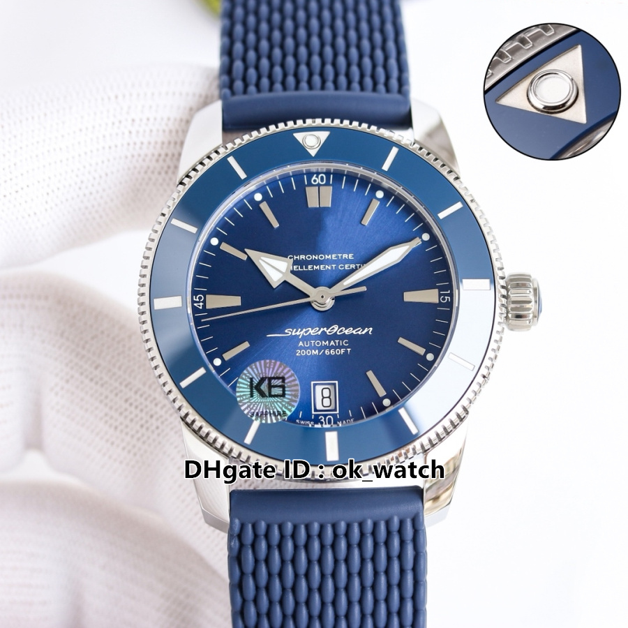 New 42mm AB2010161C1S1 B20 Automatic Mens Watch Blue Dial Ceramic Bezel Gents Business Sport Wristwatches Blue Rubber Strap