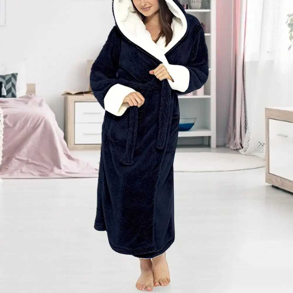Women Bathrobe Plush Thicken Hooded Nightgown Autumn And Winter Warm And Comfortable Long-sleeved Robe Homewear Home Bath Robe C251115
