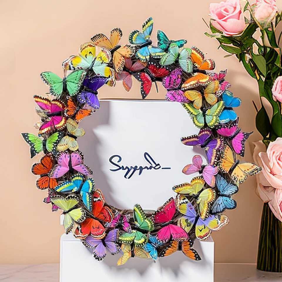 1pcs Butterfly Wreath 25/30cm Diameter Rattan Wreath Rings Braided DIY Hand-Woven Home Garden Party Decoration AccessoriesM251115
