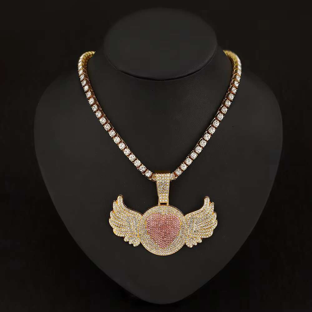 DHcollection Hip Hop 5MM Iced Out Rhies Tennis Chain With Pink Heart Pendant Bg Necklaces