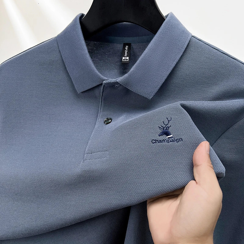 100 pure cotton long sleeved mens polo shirt with automatic fashion deer head exquisite embroidery soft and comfortable Ts 250411