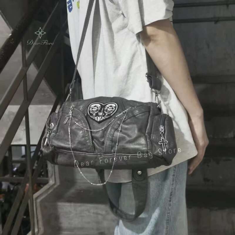 Y2k Women's Vintage Motorcycle Shoulder Fashion Soft PU Chains Multiple Pockets Tote Bags Moto Style Messenger Crossbody Bag