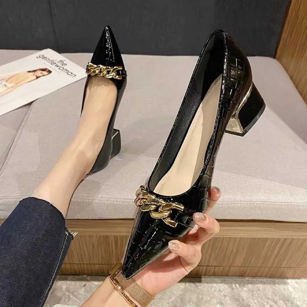 Designer Wens Summer Footwear Black Shoes for Wan 2025 with Medium Heeled Square Off Pointed Toe Fion Pumps Spring Mary Jane Y251115