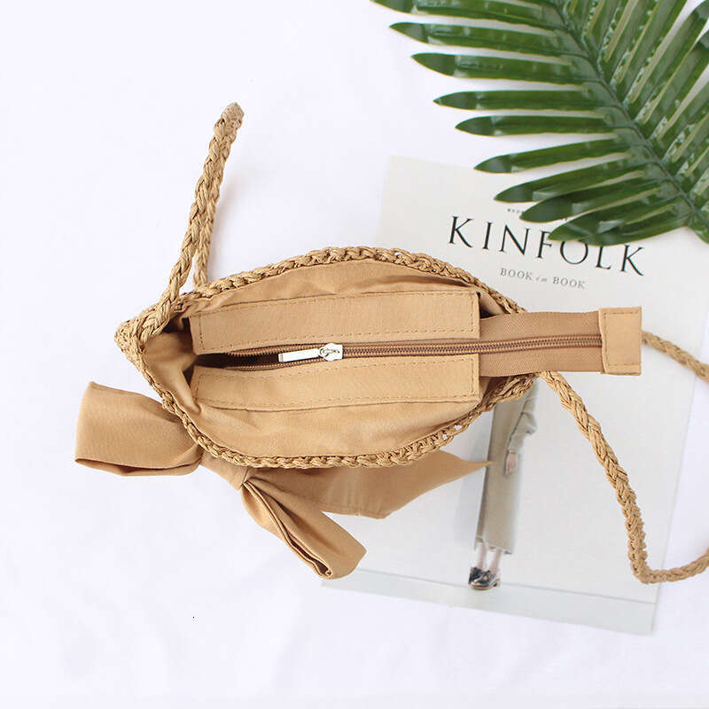 Handmade Beach Bag Grass New Product Single Shoulder Crossbody Beach Woven Japanese Hansen Women's Artistic Simple Bow Small Bag Kq2