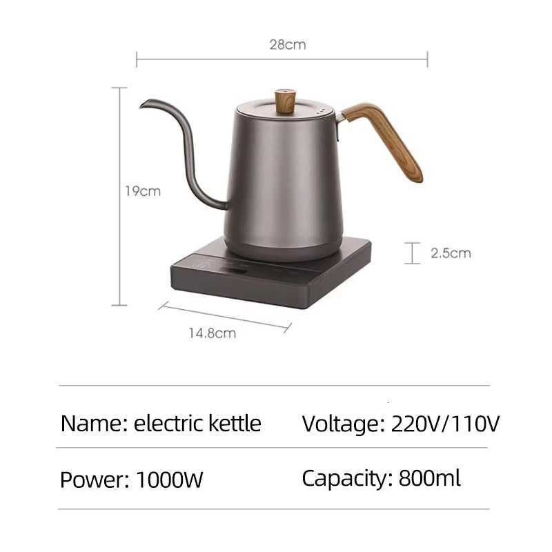 1000W Gooseneck Electric Kettle Rapid Heating Kettle 800ml Hand Brew Coffee Pot Smart Teapot Temperature Control Pot 110V/220V Y251114