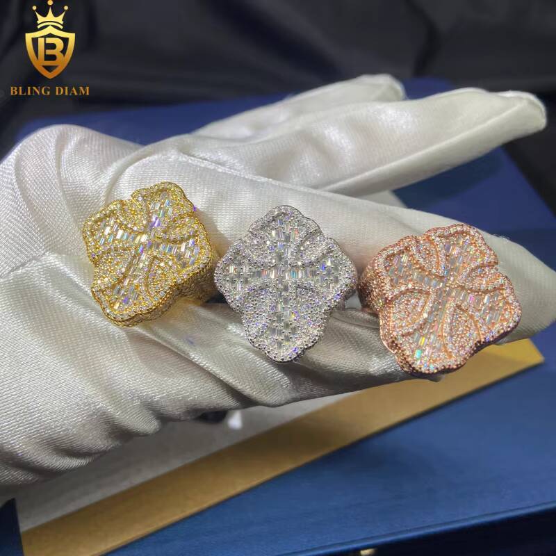 New Design Cross Rings 925 Silver Ring Men HipHop Baguette Cut Moissanite Rings Iced Out Moissanite Ring GRA Pass Diamond Test