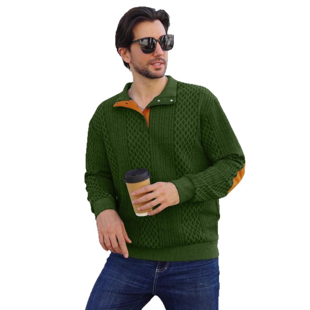 2025 hot selling spring and autumn European men's outdoor casual stand collar long sleeved jacquard knitted pullover sweatshirt