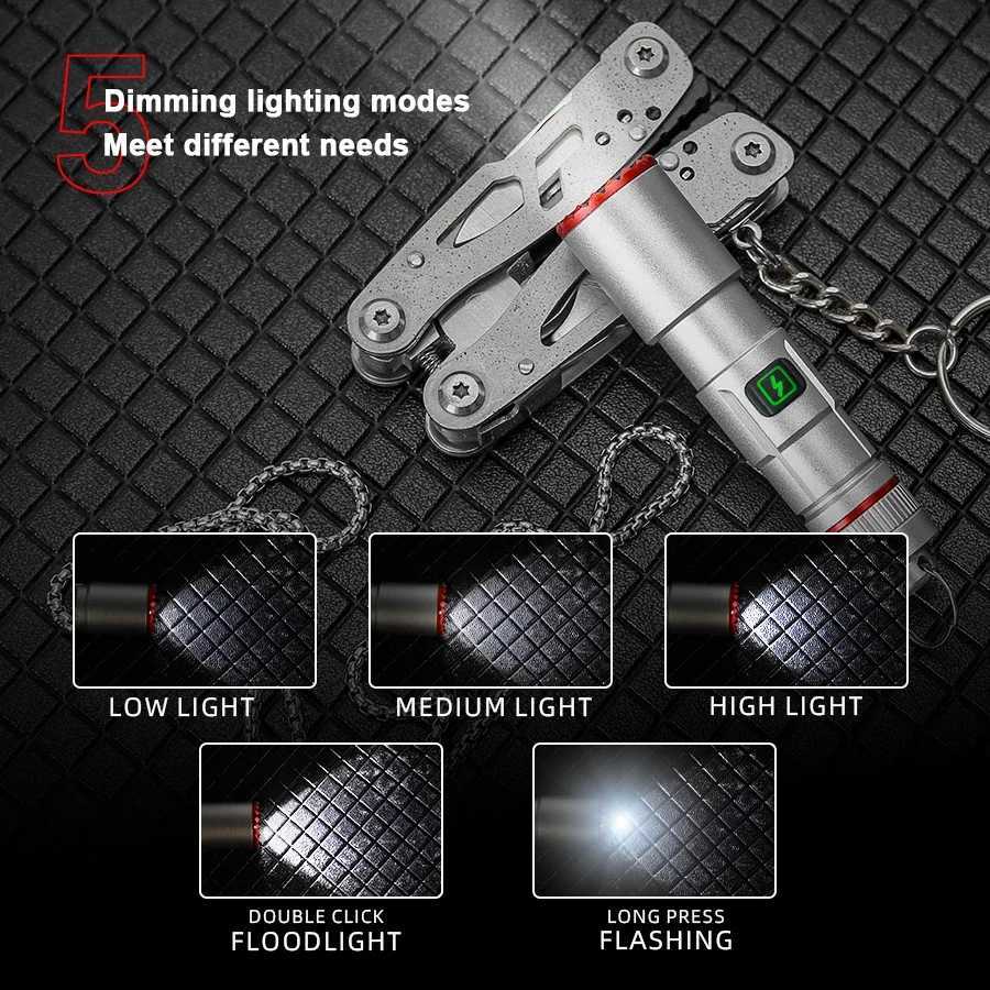 1-2PCS EDC Mini Keychain Flashlight With Neck Chain USB Rechargeable Torch Portable Waterproof Light for Camping Hiking Kid Gift M251115
