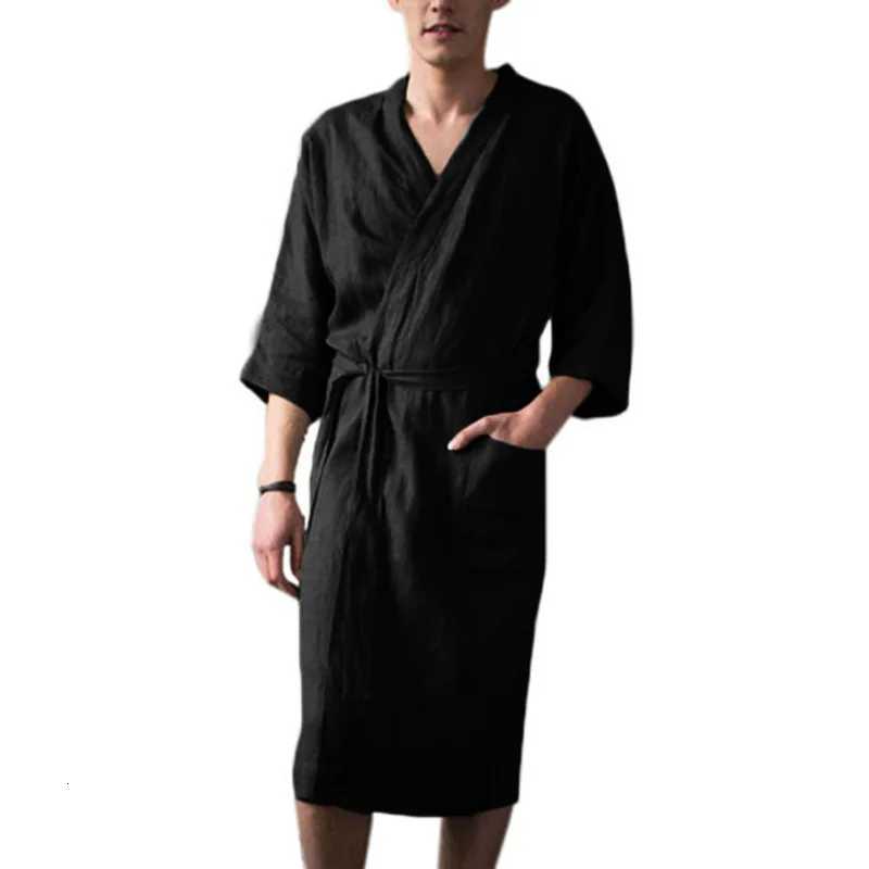 Spring Autumn New Fashion 2025 Mens Solid Color Casual Trendy Loose Ankle Length Robes Half Sleeve Sleep Lounge Male Clothes C251115