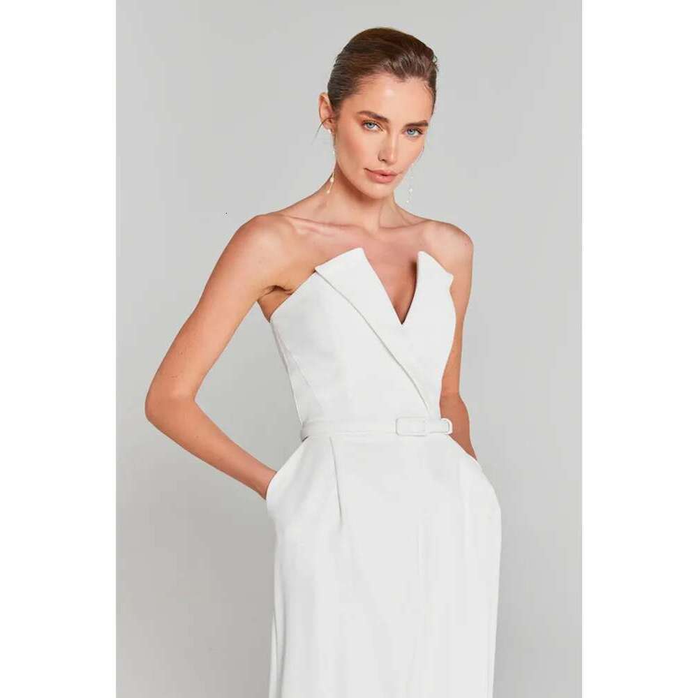 Women Summer Sexy Long Sleeve Pearl White Bodycon Set Jumpsuit 2024 Celebrity Designer High Street Rompers