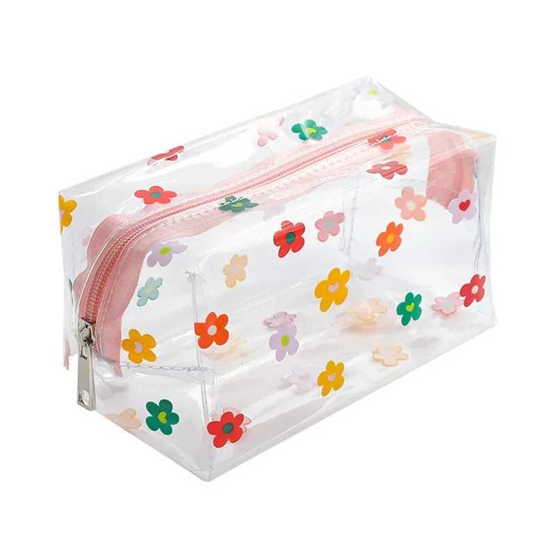 1 piece PVC transparent makeup bag womens waterproof zipper flower and fruit beauty case travel makeup bag transparent makeup bagXJ250415