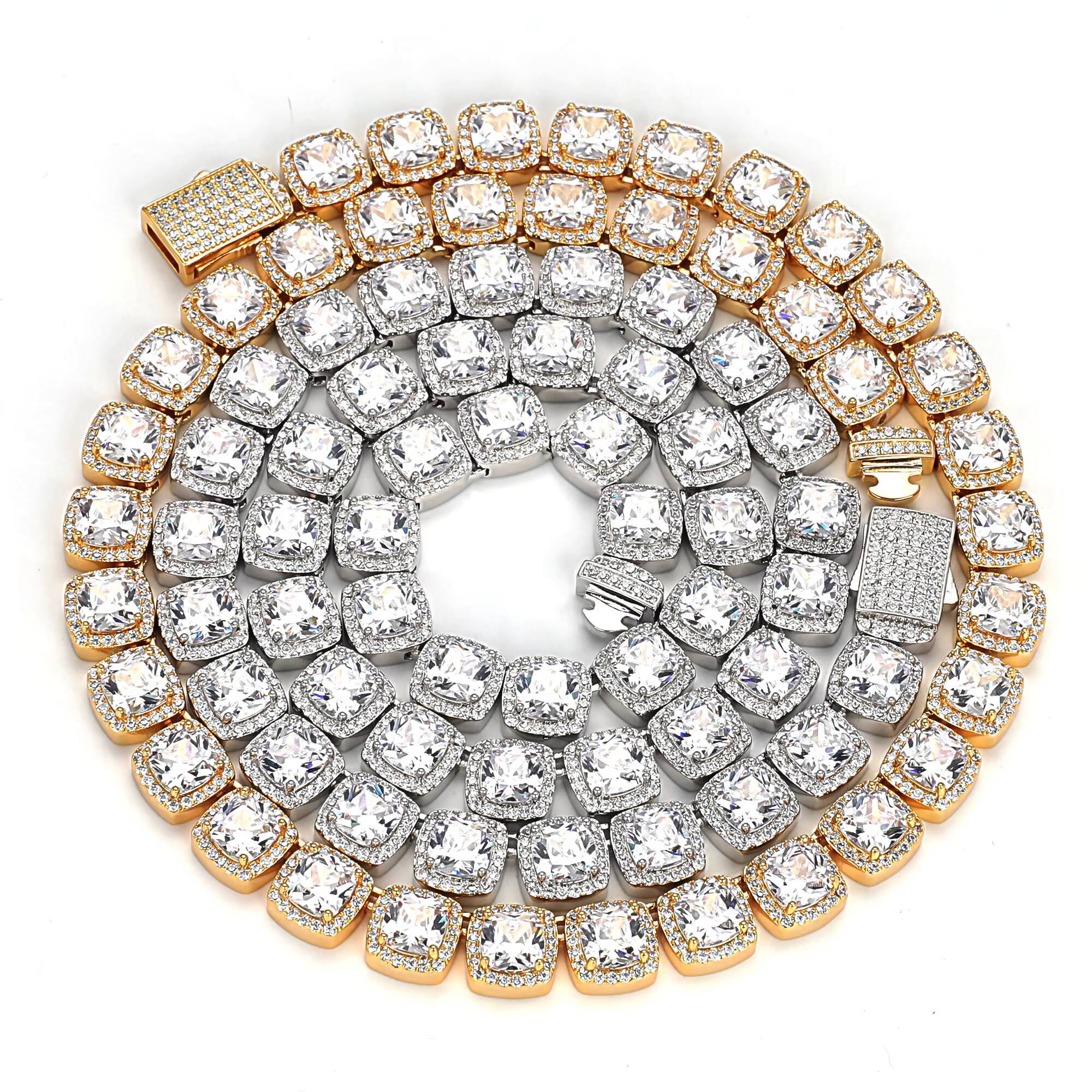 JWY Mens Cuban Link Chain Necklace Economical 925 Silver and Gold Plated Fine Zircon Jewelry for Party and Gift