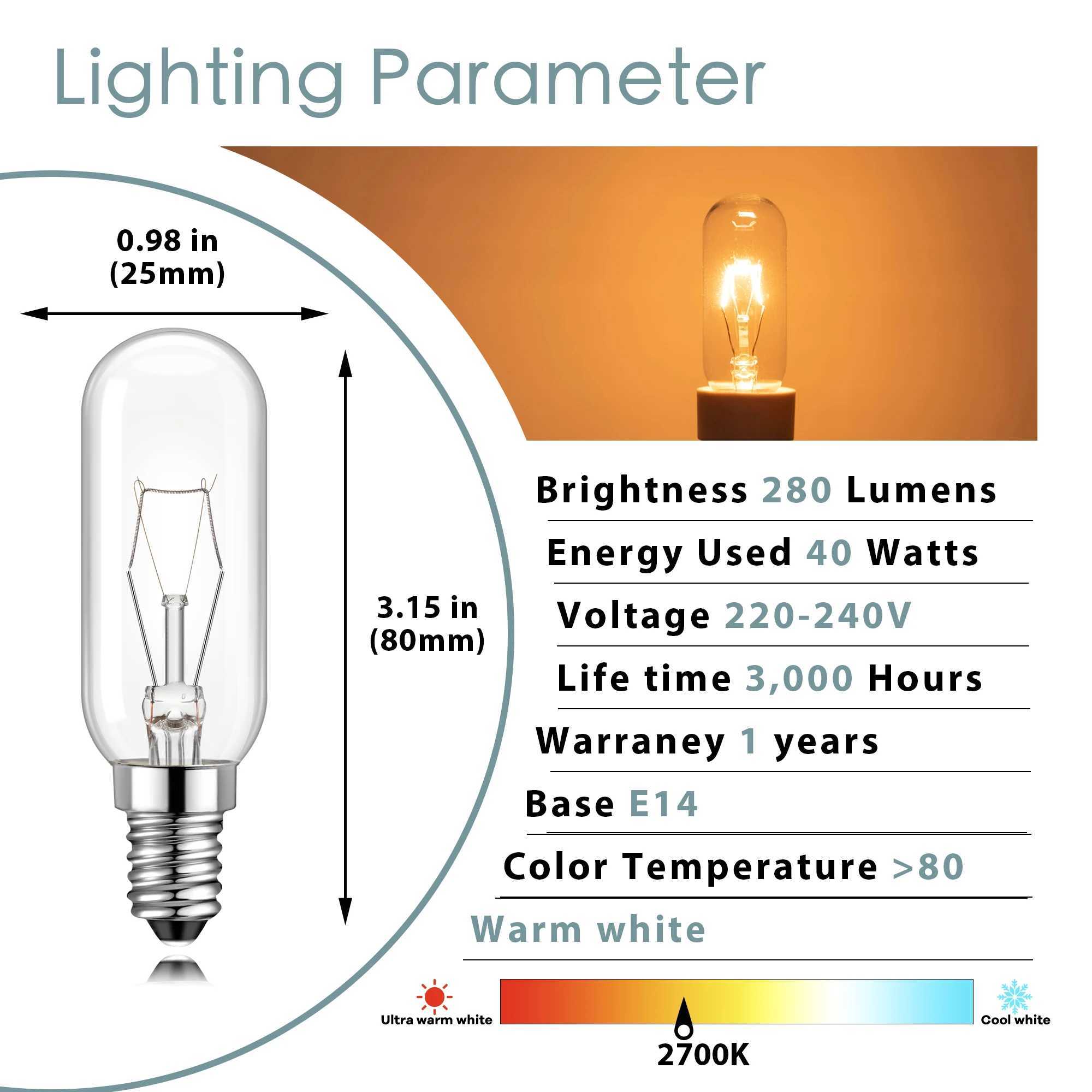 6Pack E14 40W T25 Cooker Hood Bulbs 220V Warm White 2700K T6 Dimmable Decor Incandescent Light Bulb for Ceiling Light Table Lamp C251115