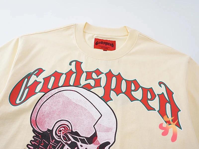 Men's T Shirts 25 Real Pos High Quality Godspeed T-shirt Trendy Street Retro Washed Couple Skeleton Print Cotton Short Sleeve Men Women