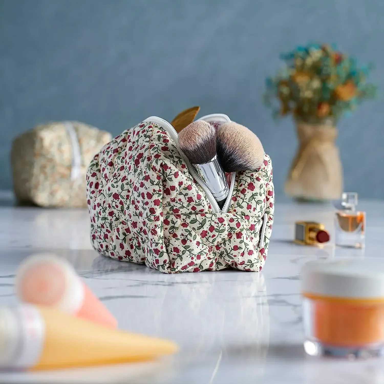 Flower Printing Zipper Makeup Bag Storage Organizer Makeup Accessories Toilet Handbag Makeup Bag Large Travel Makeup BagXJ250415