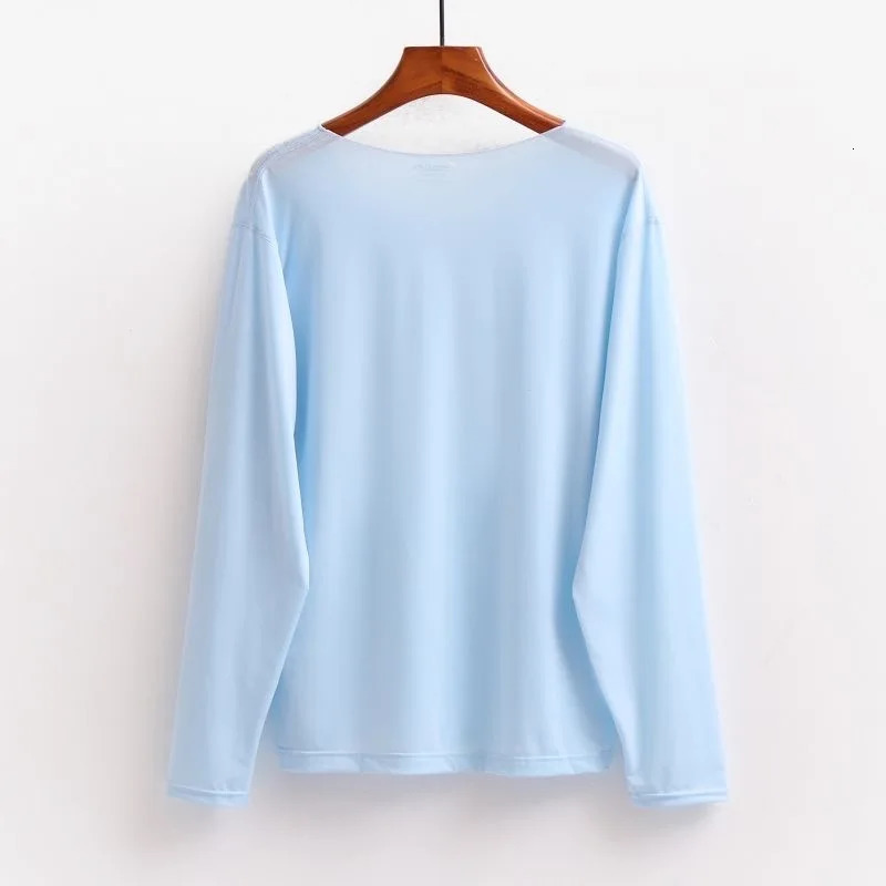 Large mens underwear seamless thin ice silk solid color transparent Tshirt long sleeved summer top 250407