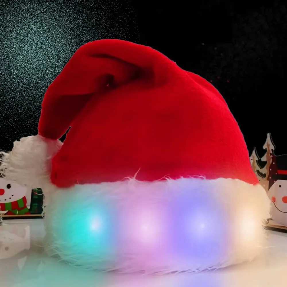 2024 Luminous Santa Hat LED lights Long Plush Christmas Hat Headdress Christmas Supplies Gift Y251115