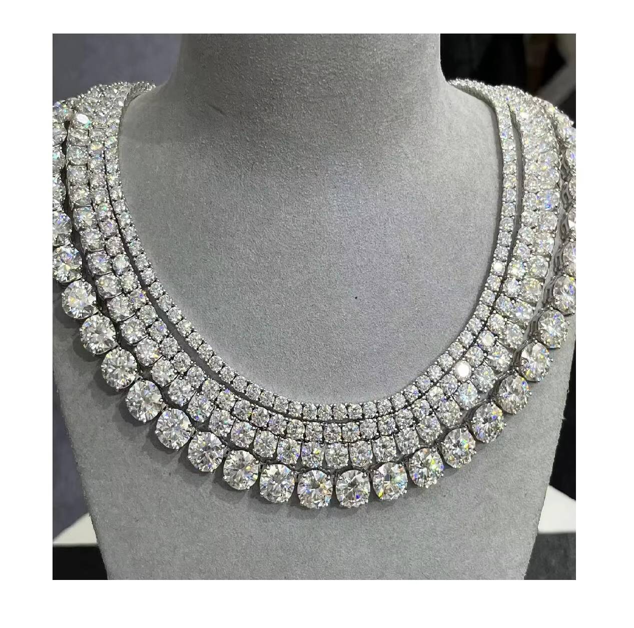 Pretty Hot Sale VVS Moissanite Diamond Tennis Chain Necklace 925 Silver Jewelry Color Tennis Chain