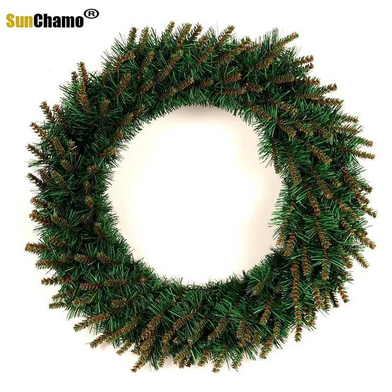 40 CM with Warm Light Christmas Green Pvc Yellow Head WreathsGarlands Door Hanging Shop Hotel FurnishingsM251115