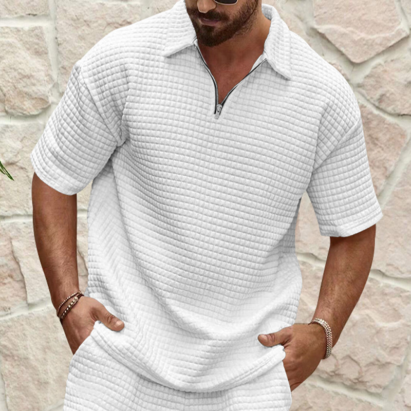 2025 Summer New Polo Shirt for Men's Casual and Comfortable Jacquard Small Square Solid Color Collar Sports Short Sleeve